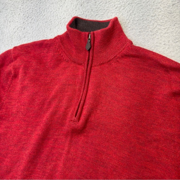 Brooks Brothers Merino Wool Sweater Mens Large Red 1/4 Zip Pullover Wool Jumper - Picture 9 of 11